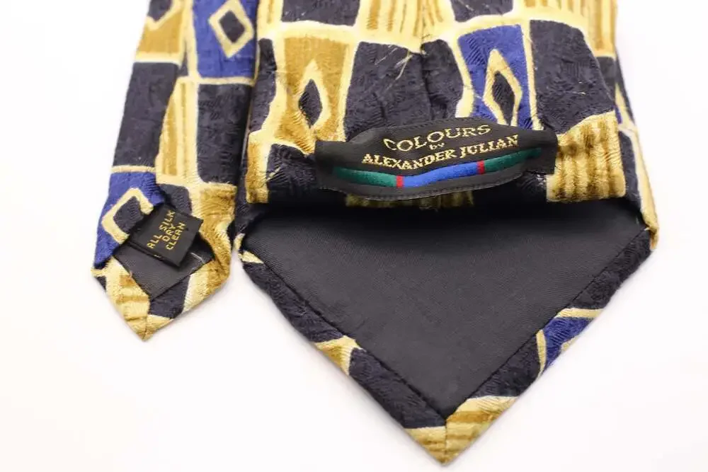 Colours by Alexander Julian Men's Geometric Pattern Silk Necktie Black Blue Gold